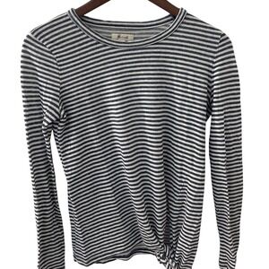 Madewell Women's Striped Long Sleeve Knot-Front Shirt Everyday Linen Blend Small